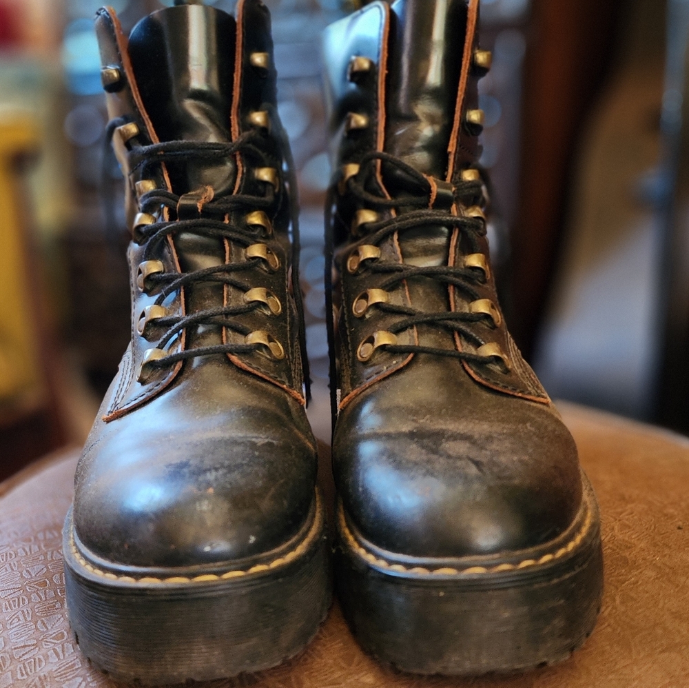 Black Lace-Up Ankle Boots By Doc Martin English Riding Thick Sole Goth Punk